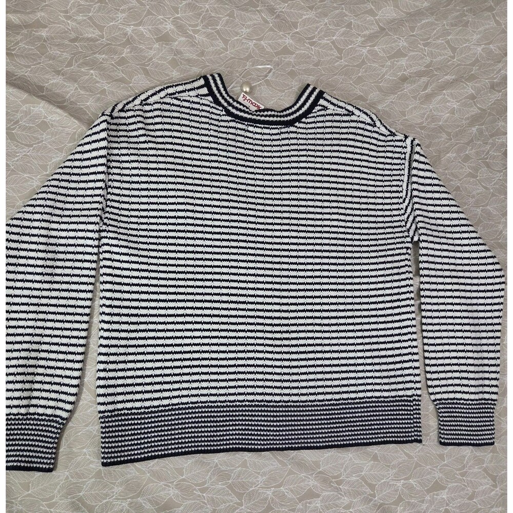 Tahari Navy White stripe button Long sleeve Sweater Large - Picture 4 of 5
